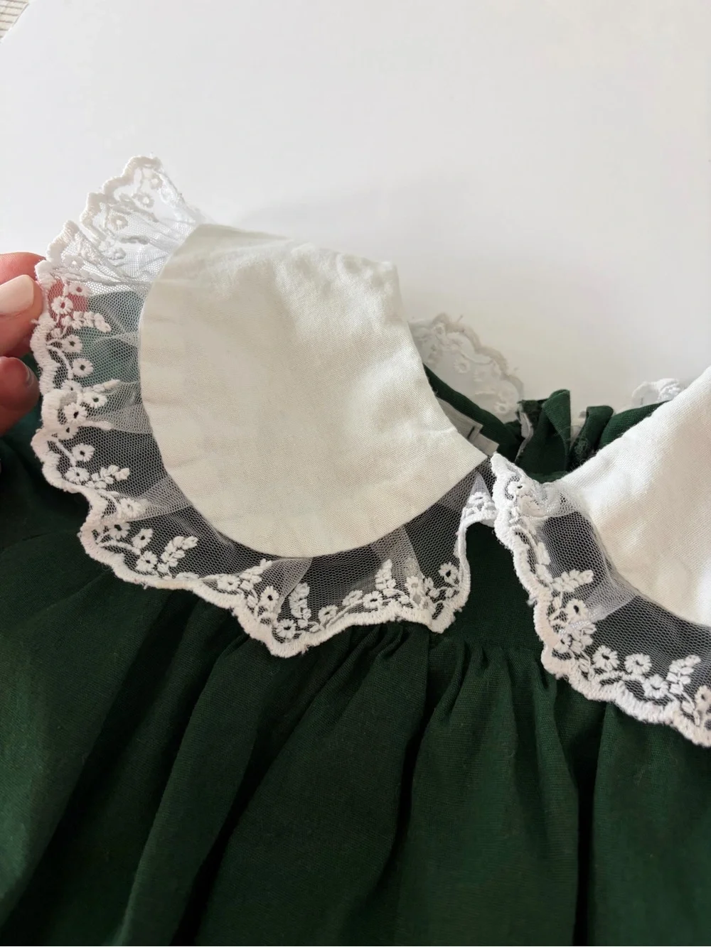 Vintage European Style Little Girls Green Cotton Dress Size 4T Classic
